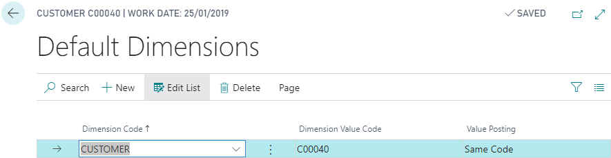 Customer Default Dimension Customer Default Dimension